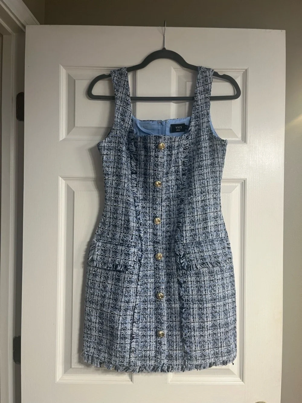 Vici Light Blue Tweed Button-Front Mini Dress - Picture 4 of 4